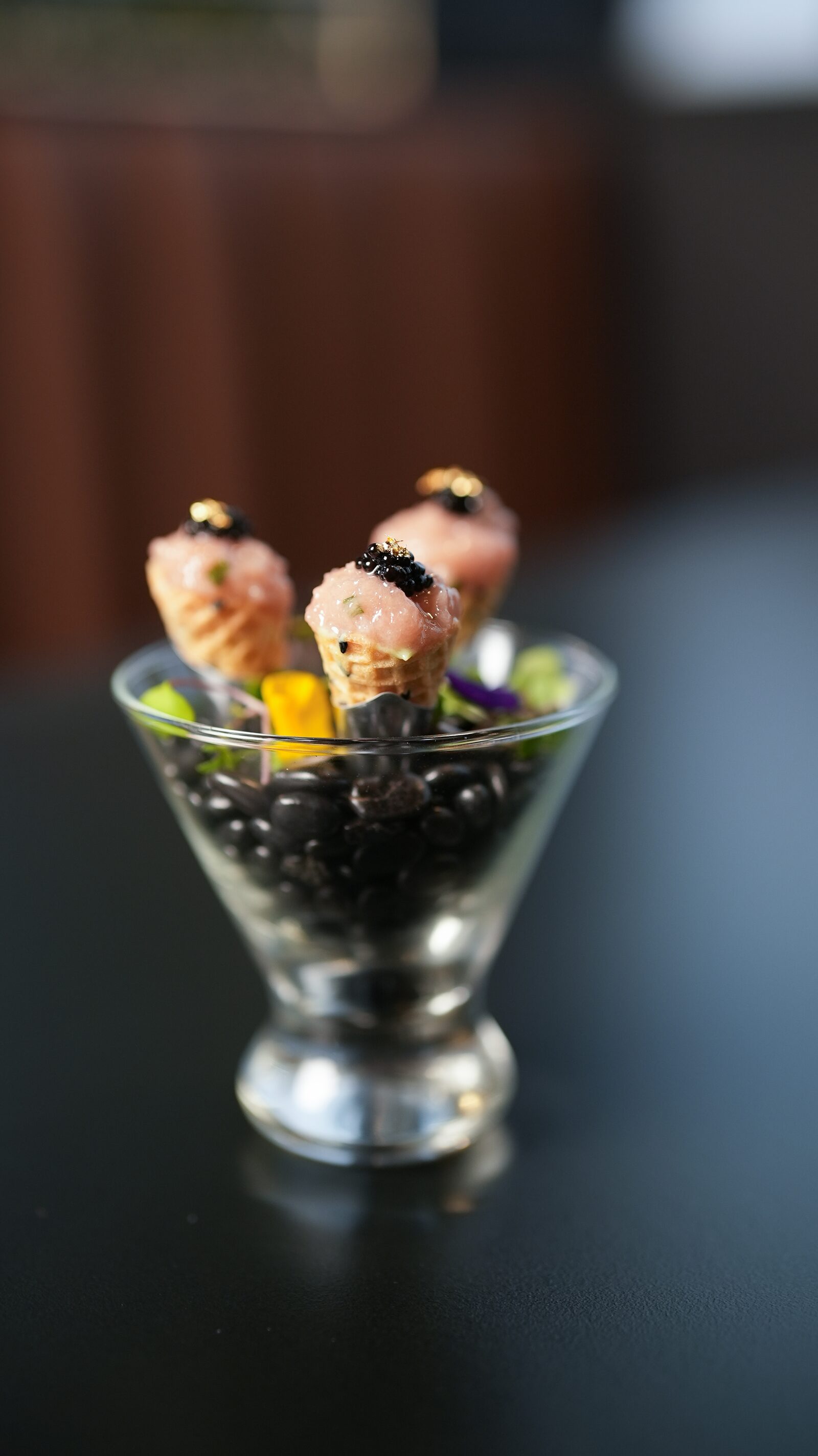 Tuna tartare cones with caviar as part of the omakase experience